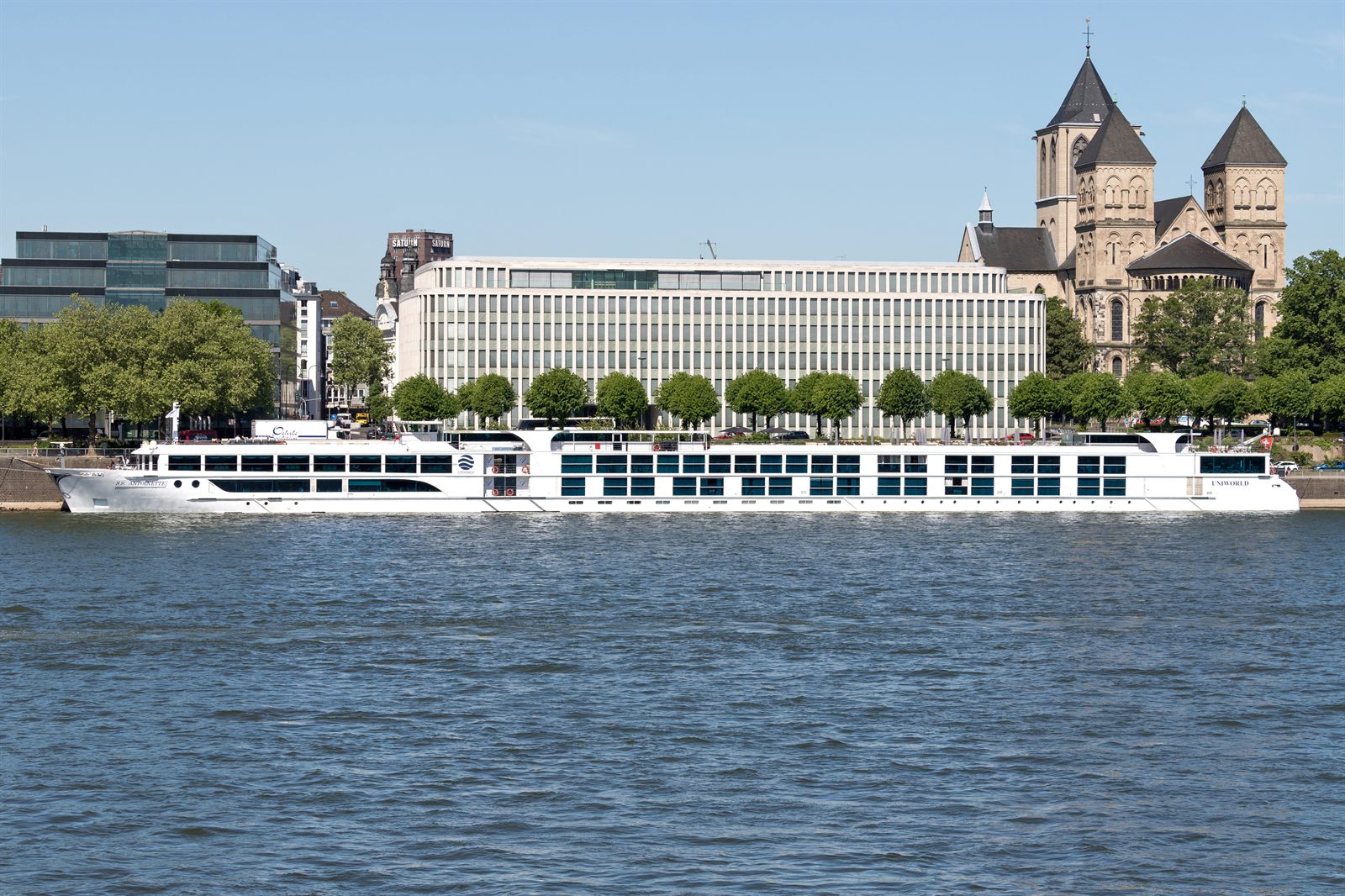 River cruise ship moored in Cologne on the Rhine