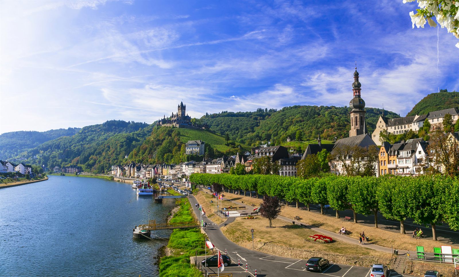 Riverside town with a hilltop castle